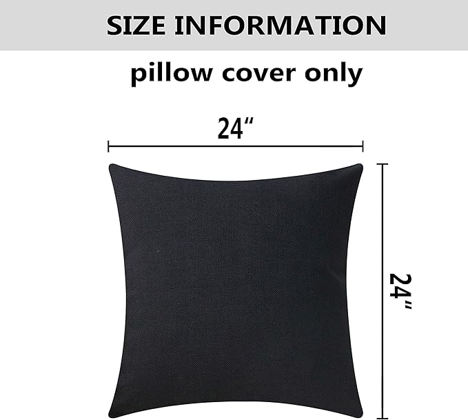 Home Brilliant 24 x 24 Pillow Covers Decorative Lined Linen Euro Sham Fall Pillow Case for Couch Bench Patio Floor, 60 cm, Black