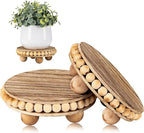 HouseJoy 2Pcs Wood Risers for Display Decorative,Round Beaded Riser Distressed for Decor ,Wooden Farmhouse Coasters Mini Cake Stand Plant Stand,Rustic Pedestal Stand Decor Display Risers for Tiered