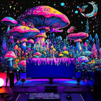 TUGCAY Blacklight Mushroom Tapestry Fantasy Forest Moon Butterfly Plant Snail Tapestry UV Reactive Aesthetic Wall Hanging Tapestries for Bedroom Dorm Living Room Classroom Decor 90 x 70 Inches