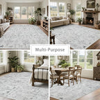 Washable Rugs 8x10 Area Rugs for Living Room,Bedroom,Dining Room- Large Ultra Soft Faux Wool Retro Carpet,Non Slip&Non-Shedding Low Pile Vintage Rug for Home Office Dorm Playroom-Tree Gray