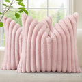 decorUhome Summer Cozy Faux Fur Throw Pillow Covers 18x18 Set of 2 Decorative Soft Plush Striped Modern Farmhouse Boho Couch Pillow Cases with Velvet Back for Sofa Bed Living Room, Pink