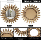 Mirror Wall Decor 12 inch Boho Mirror Home Decor Rustic Round Wood Mirror Wall Mirror Decorative Sunburst Mirror Boho Mirror Home Wall Decor Farmhouse Wall Decor for Bedroom Living Room Entryway