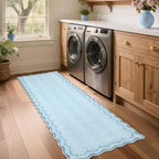 GarveeHome 2.5x8 Valentines Scalloped Washable Runner Rug for Kitchen, Soft Blue Long Hallway Runner Non Slip Entryway Rug Farmhouse Thin Laundry Mat Stain Resistant Carpet for Bathroom Beside Rug