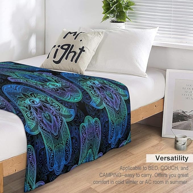 Boho Hamsa Throw Blanket Fatima Hand Bohemian Retro Mandala Blanket for Sofa Bed Couch Chair Or Dorm 60"x80"
