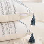 Boho Throw Pillow Covers 12x20 Set of 2 Cotton Woven Tufted Farmhouse Lumbar Pillows Covers with Tassels Outdoor Neutral Decorative Pillowcases Rectangle Textured Accent Cushion for Couch Bed Sofa