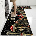 Mushrooms Rugs for Kitchen Floor,Moon Anti Fatigue Mats for Kitchen Floor Non Slip, 2PCS Rubber Kitchen Mat, Washable Cushioned Runner Carpet Rug for Sink Laundry 15.7"×27.5" +15.7"×47" 3.5mm Black