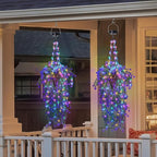 Lighted Artificial Flowers Basket for Hanging: Handmade Rattan Hanging Basket with Light up Fake Flowers for Porch Garden - 2 Pack Cone Fowers Basket with Solar Lights for Wedding Party Home Decor