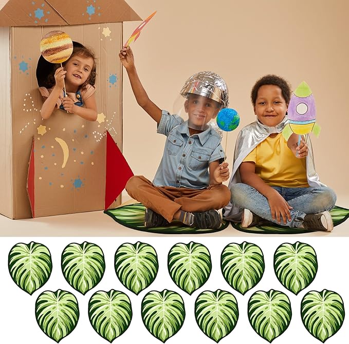 Tinideya 12 Pcs Kids Carpet Circle Seats for Class 16 Inch Round Classroom Rug Floor Cushions Soft First Day of School Educational Mat Non Slip Back to School Learning Playing Areas(Leaf)