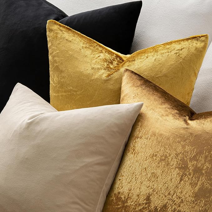 MIULEE Velvet Throw Pillow Covers 22x22 Inch, Pack of 2 - Golden, Soft Solid Decorative Pillow Covers Cushion Cases Modern Luxury Home Decor for Couch Sofa Bedroom Livingroom