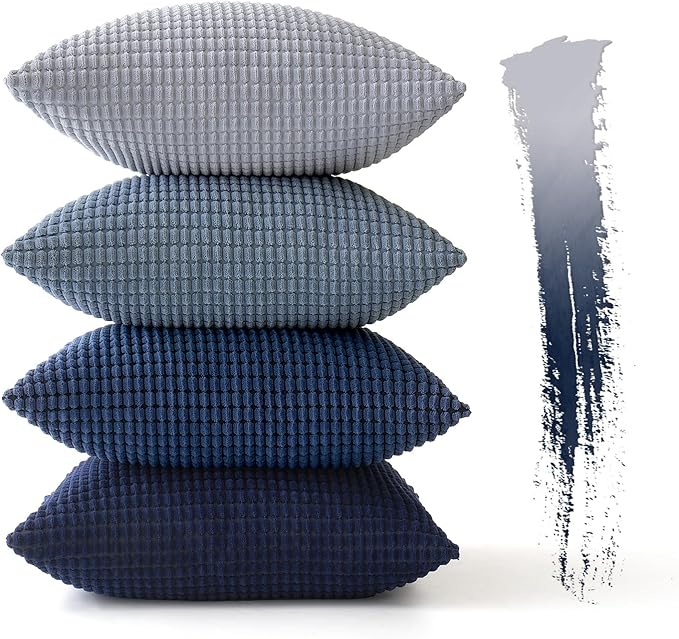 MIULEE Blue Decorative Pillow Covers 22x22 Inch Set of 4 Boho Western Farmhouse Home Decor Couch Throw Pillows Summer Coastal Corduroy Pillowcases Industrial for Sofa Cushion Living Room Bed