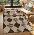 Washable Easy Jute 3x5 Entryway Rug - Door Mat Indoor Entrance, Diamond Rug for Entry Way, Kitchen, Low Pile Light Brown Geometric Striped Woven Front Door Décor