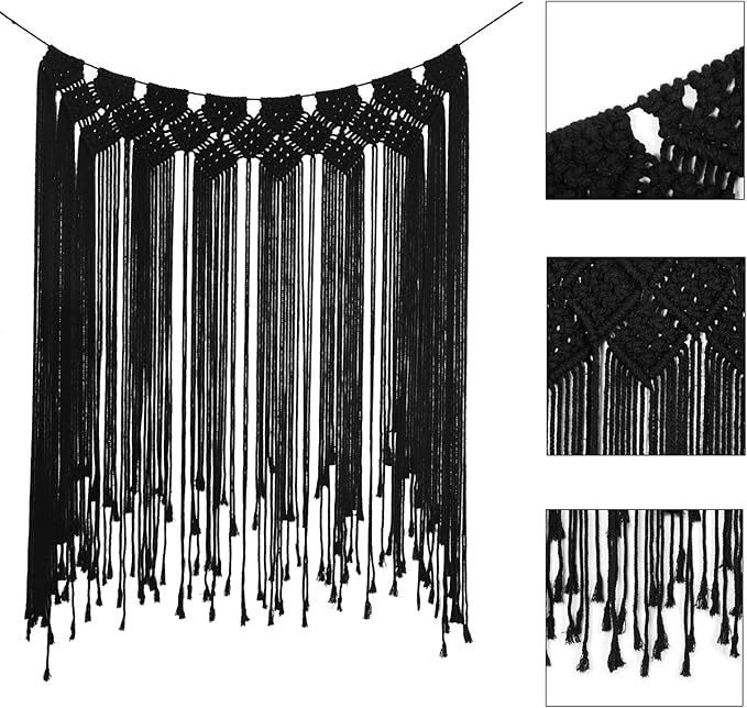 RLoncomix Macrame Wall Hanging Modern Chic Woven Wall Art Tapestry Boho Wedding Living Room Gallery Bedroom Wall Decoration, Black, 39"x 45"