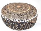 INDIAN CRAFT CASTLE ICC Black Gold Mandala Mandala Barmeri Large Floor Pillow Cover Cushion Meditation Seating Ottoman Throw Cover Hippie Decorative Zipped Bohemian Pouf Ottoman Cases 16" Round