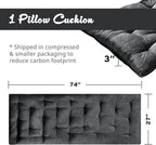 Intelligent Design Floor Pillow Lounger Luxurious Chenille Tufted, Piping Border, 3" Floor Lounger for Naps, Yoga, Games, Roll-Up & Travel-Friendly Sleeve Handle, Edelia, 27"W x 74"L x 3"H Charcoal