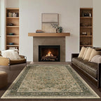 Medallione 6x8 Area Rugs for Living Room, Low Pile Thin Washable Non Slip Rugs for Bedroom Dining Room, Vintage Distressed Carpet for Home Office Guest Room, Multi Brown/Olive Accents