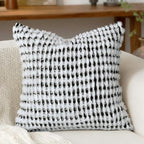 Boho Chenille Tufted Pillow Cover 20x20 Inch Set of 1, Farmhouse Striped Decorative Pillow Covers Accent Fluffy Neutral Square Pillowcases for Couch Sofa Bedroom Living Room, Black White