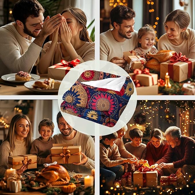 Colorful Bohemian Printed Blanket for Women Men, Mandala Circular Patterns Soft Lightweight All Season Throw for Home Decor, Couch, Bed, Camping, Travel, 40x50 Inches
