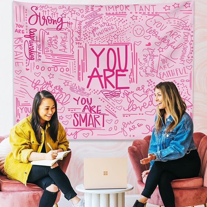KJHL Quote You Are Wall Tapestry Pink Inspirational Classroom Kids Tapestries Wall Hanging Motivational Positive Affirmations Saying Aesthetic Tapestry for Bedroom Dorm