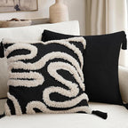 Adabana Black and Beige Pillow Covers Decorative Tufted Abstract Throw Pillows Cover Modern Farmhouse Home Decor for Couch Living Room Safa Bed,18X18 Inch