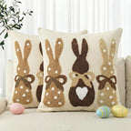 AVOIN colorlife Easter Polka Dot Love Heart Bunny Embroidered Throw Pillow Covers, 18 x 18 Inch Bow Rabbits Tufted Patterned Linen Decoration Cushion Case for Sofa Set of 2