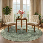 Area Rugs 5ft Washable Non-Slip, Floral Vintage Distress Print Pattern Medallion Carpet for Living Room Bedroom Dining Room, Dark Green Gray