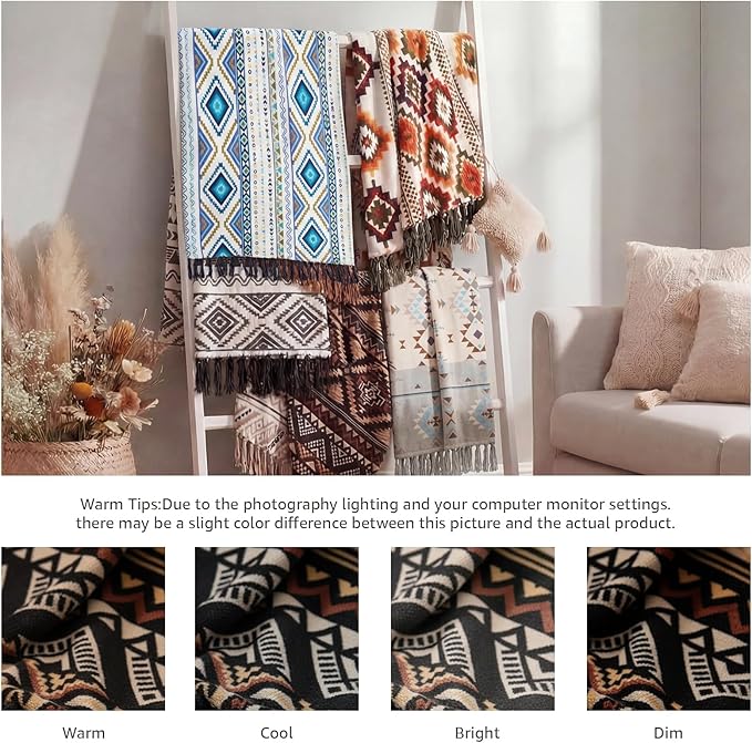 CASAAGUSTO Boho Throw Blanket - Green and Beige Decorative Blankets with Tassel, Printed Flannel Bohemian Blanket for Chair, Bed, Sofa, Couch(50 * 60, Green and Beige)