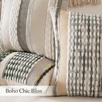 ANRODUO Pack of 2 Boho Decorative Throw Pillow Covers 18x18 Farmhouse Cushion Case Striped Chenille Pillow Cases Square Pillow Covers Accent Neutral Pillowcase for Sofa Couch Bed, Olive Green Stripe