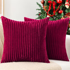 Simmore Decorative Throw Pillow Covers 20x20 Set of 2, Soft Natural Plush Flannel Double-Sided Fluffy Couch Pillow Covers for Sofa Living Room, Burgundy