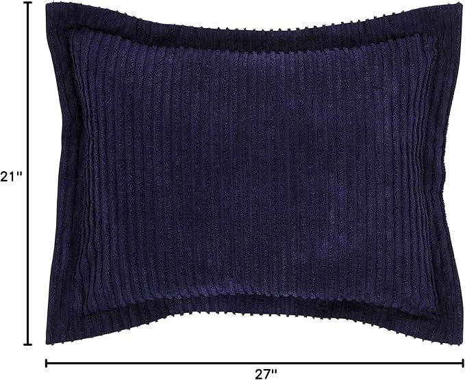 Better Trends Jullian Collection is Super Soft and Light Weight in Bold Stripes Design 100% Cotton Tufted Unique Luxurious Machine Washable Tumble Dry, Standard Sham, Navy