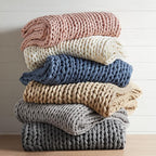 Madison Park Boho Throw Blanket, Soft Blanket Handmade Gift Home Decor, Lightweight & Breathable All Seasons Spring Chunky Knit Blanket, Knitted Throw for Couch, Bed Blanket, 50"x60" Tan