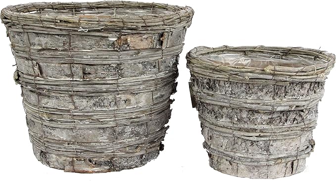 Admired By Nature Grey 6" and 8" w/Soft Liner Rustic Birch Tree Bark Pot