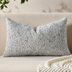 Decorative Lumbar Pillow Cover 12x20 Blue Striped Soft Wool Lumbar Throw Pillow Neutral Textured Boho Cushion Covers for Modern Farmhouse Sofa Bedroom Living Room Decor SY011-C12