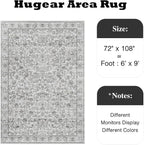 HUGEAR Grey Area Rug 6x9 Machine Washable Living Room Rugs Distressed Neutral Vintage Floral Low Pile Carpet Bedroom Office Dining Room Laundry Room Non Slip Soft Lightweight
