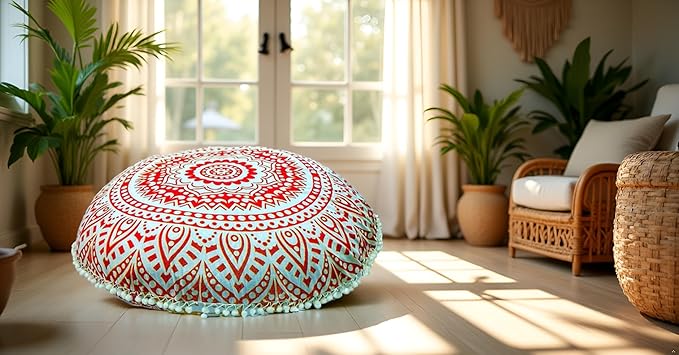 ICC 32" Large Round seat Floor Cushion Chair Ottoman Cover Pouf Pillow Meditation Floor Cushions for Adults Seating pouffe Ottoman Throw Covers Craft Room Furniture for Sitting Cover Fire