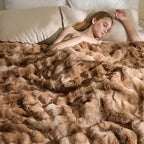 EMME Faux Fur Blanket Queen Size Tie Dye Brown - Big Bubble Rabbit Cozy Blanket for Couch, Thick Furry Plush Shaggy Blankets, 650GSM, 90x90 Inches