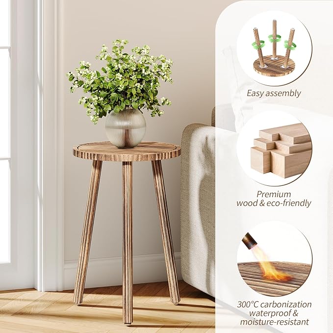 Uneedem Plant Stand Indoor - 3-Pack Taller Single Wood Plant Stand for 6-12 Inch Pots, Mid-Century Modern Plants Stool for Large Plants, Small Round Wooden Planter Table for Living Room, Balcony