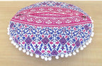 INDIAN CRAFT CASTLE 24" Pink Ombre Mandala Barmeri Large Floor Pillow Cover Cushion Meditation Seating Ottoman Throw Cover Hippie Decorative Zipped Bohemian Pouf Ottoman Pom Pom Cases 24" Round