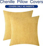 CaliTime Throw Pillow Covers Decorative 20 X 20 Inches Pack of 2 Cozy Chenille Cushion Cases for Couch Sofa Bed Living Room Home Gold