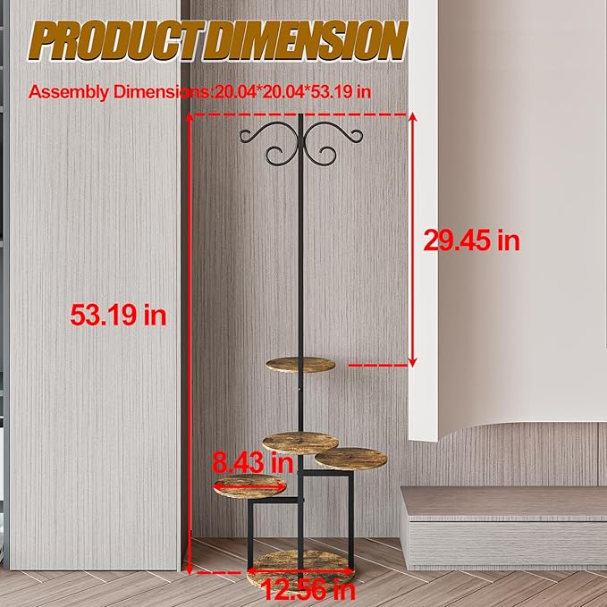 Plant Stand Indoor 5 Tier 8 Potted with hook hanging basket Multiple Flower Pot Holder for Patio Garden Balcony Living Room Corner (5 Tier with hook Black+Rustic Brown)