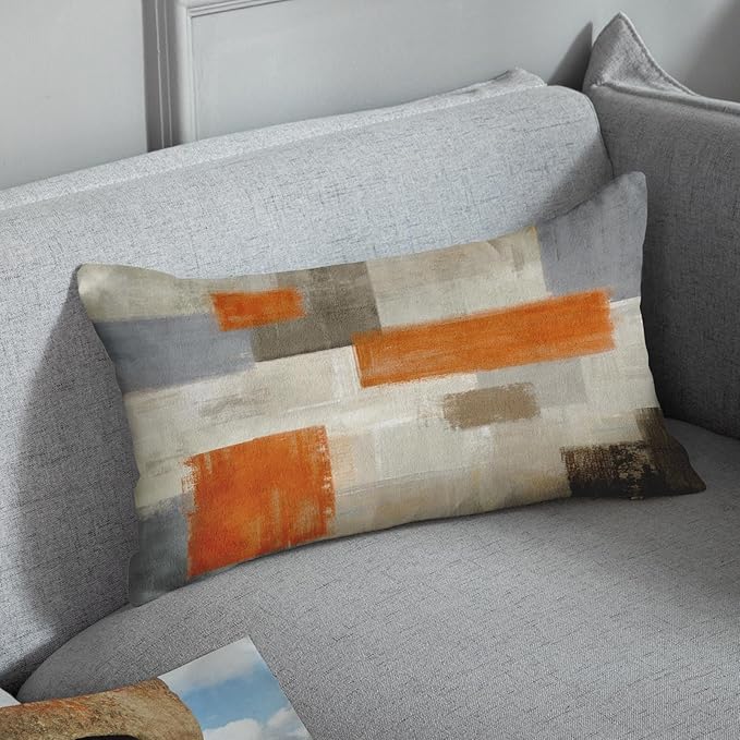 Emvency Set of 2 Orange Beige and Grey Throw Pillow Covers Modern Abstract Painting Decorative Pillow Cases Home Decor Standard Rectangle 12x20 Inches Pillowcases
