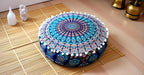 INDIAN CRAFT CASTLE ICC Blue Peacock Mandala Barmeri Large Floor Pillow Cover Cushion Meditation Seating Ottoman Throw Cover Hippie Decorative Zipped Bohemian Pouf Ottoman Cases 16" Round