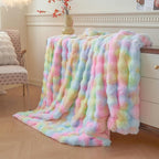 LIFEREVO Fluffy Faux Rabbit Fur Bubble Blanket, Tie Dye Plush Shaggy Throw Couch Sofa, Cozy Comfy Furry Big Bed Blanket Adults Kids Girls, Aesthetic Fuzzy Throw for Bedroom Living Room, 60x90, Rainbow