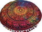 CRAFT KALA 32 Inch Meditation Floor Pillow Cover Round Pillow Seating Hippie Decorative Adults Bohemian Mandala Cushion Cover Outdoor Living Room Throw Ottoman Poufs Cover (32", Multi Elephant)
