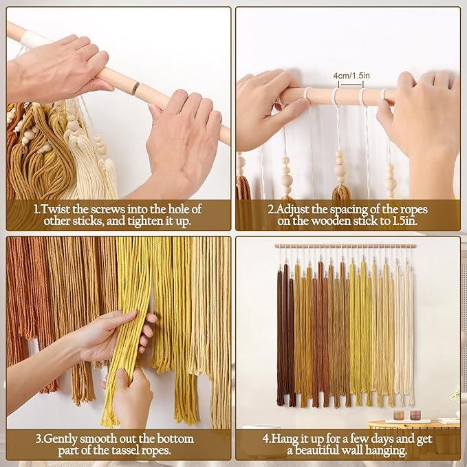 KHOYIME Macrame Wall Hanging Large Boho Home Decor Aesthetic, Bohemian Yellow Tassels Tapestry Modern Handmade Artwork Chic Wall Art Decorations for Dining Living Room Bedroom Nursery Office 38.5"x43"