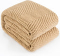 Knitted Throw Blanket 50"X60", Tan Brown Knit Throws for Bed, Super Soft Boho Chevron Blankets for Couch Sofa Chair Room Decor, Textured Decorative Farmhouse Cozy Lightweight