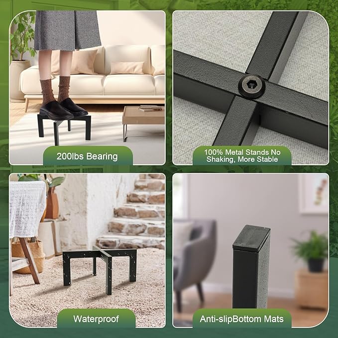Metal Plant Stands Indoor Outdoor, Heavy-Duty Short Black Plant Holder for 5-12 Inch Flower Pots - 1/2/3 Pack Low Stand for Balcony, Corner, Desk, Table Top (Plant Not Included)(1PCS)