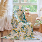 Boho Throw Blanket 60"x80" 100% Cotton Twin Bed Tassel Blanket with Leaf Pattern,Soft Breathable Lightweight Spring Decorative Reversible Blankets for Couch Sofa Decor All Season
