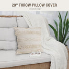 Cream Beige Boho Decor Throw Pillow Cover 20x20 - Textured Woven Handmade Decorative Pillow Case for Living Room Decor, Couch, Bedroom, Office (Pack of 1)