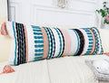 Chenille and Cotton Long Pillow for Bed, Striped Textured Boho Lumbar Throw Pillow Cover 12x36, Neutral Accent Decorative Extra Long Body Pillow Case for Couch, Sofa, Bedroom, Turquoise