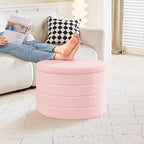 PINPLUS Ottoman with Storage, Foldable Round Ottoman Sherpa Stool with Tray, Boucle Foot Rest for Living Room, Bedroom, Dorm(Pink)
